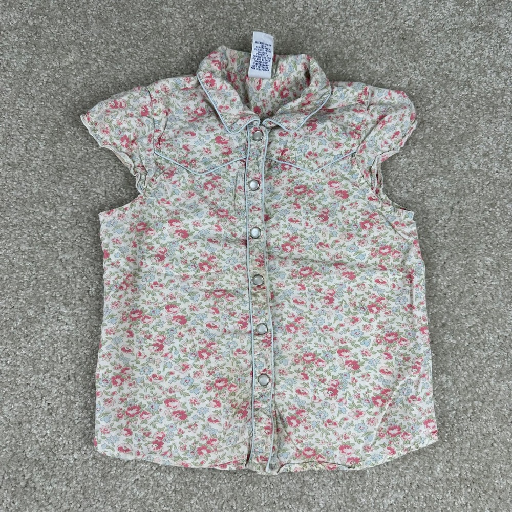 Gymboree Vintage 2001 Girls XL 6 Floral Western Snap Cotton Shirt Cap Sleeve Top
